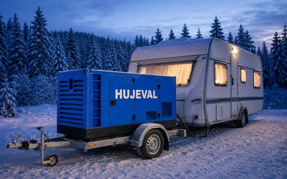 Karavanem v lednu po Šumavě: jak jsme s agregátem nestrádali ani -18 °C — mobilní elektrocentrála Hujeval