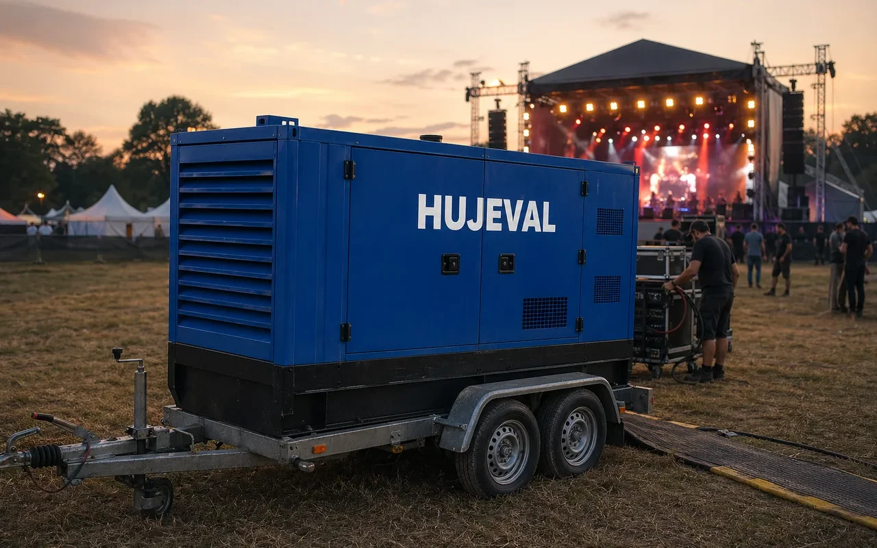 Letní festivalová sezóna: deník party, která vybavila 11 venkovních akcí v sezóně — mobilní elektrocentrála Hujeval