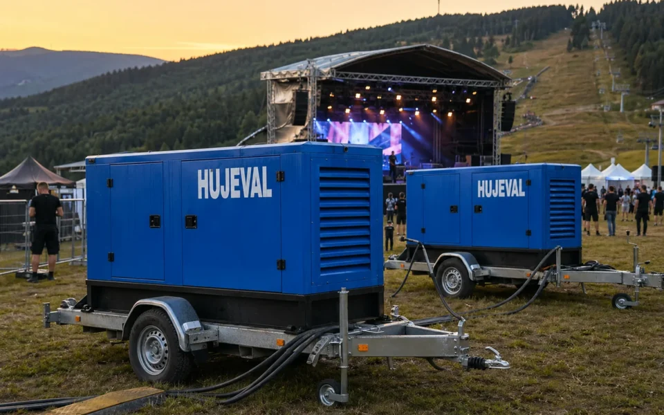 Open-air festival ve sjezdovce: jak parta s twinovanými centrálami držela stage v provozu — mobilní elektrocentrála Hujeval
