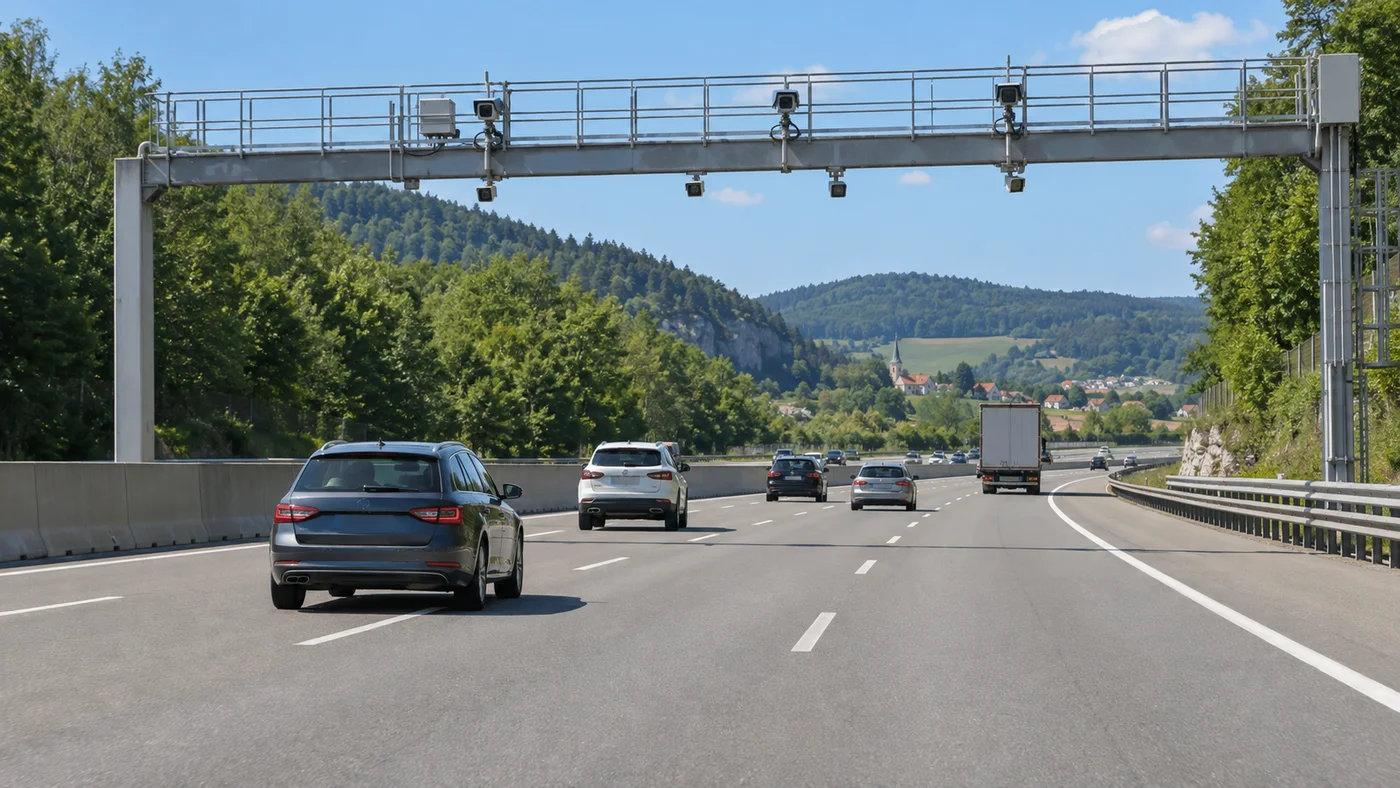 Dálniční portál s kamerou nad pruhy slovenské dálnice